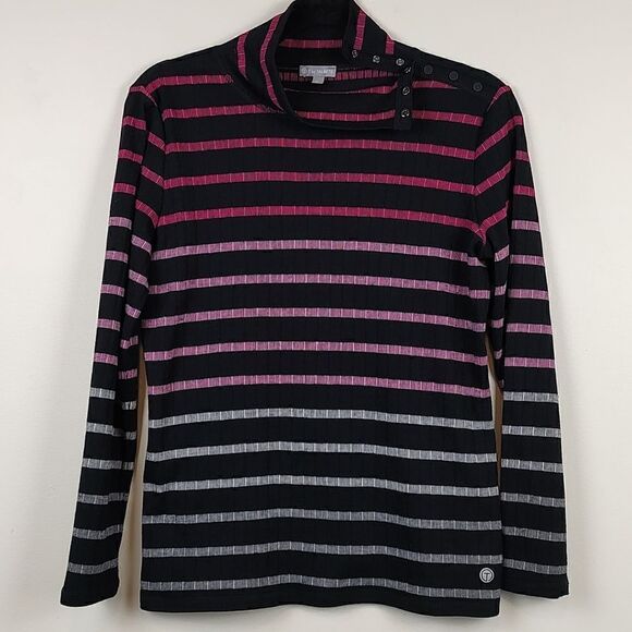 T by Talbot's Pink Ombre Stripe Snap Shoulder Mock Neck Top Size MP - Picture 11 of 11